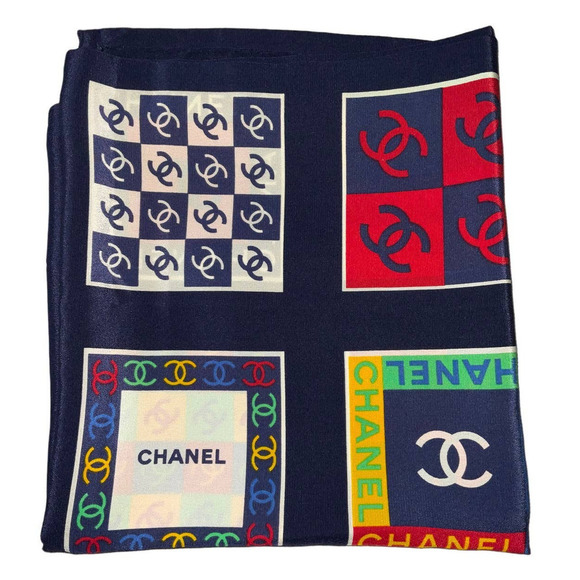 Chanel Multi-Color Signature Logo 100% Silk Square Scarf - Picture 8 of 15